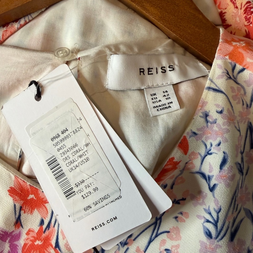 Reiss Luna Floral Cut Out Midi Dress Size 10 - Picture 4 of 6